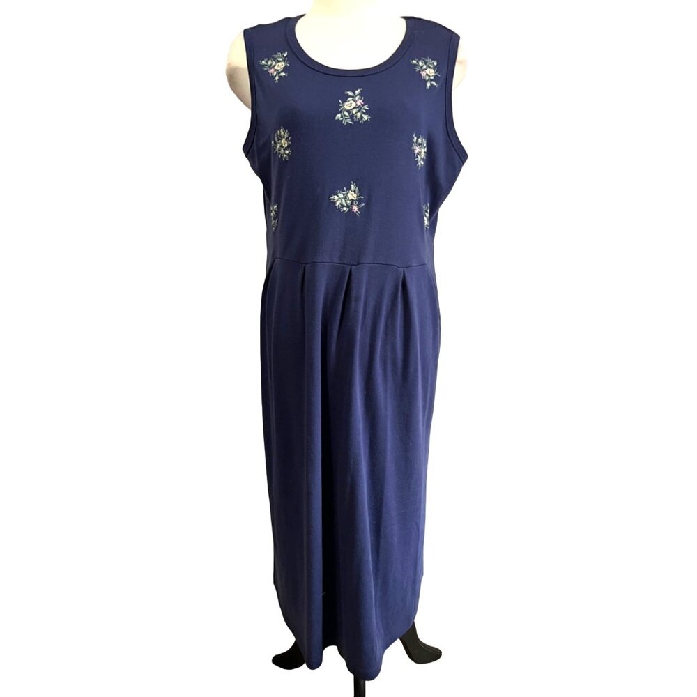 Vintage Cottage Core Sz 20 W Embroidered Maxi Dress by Only Necessities 80's Emb